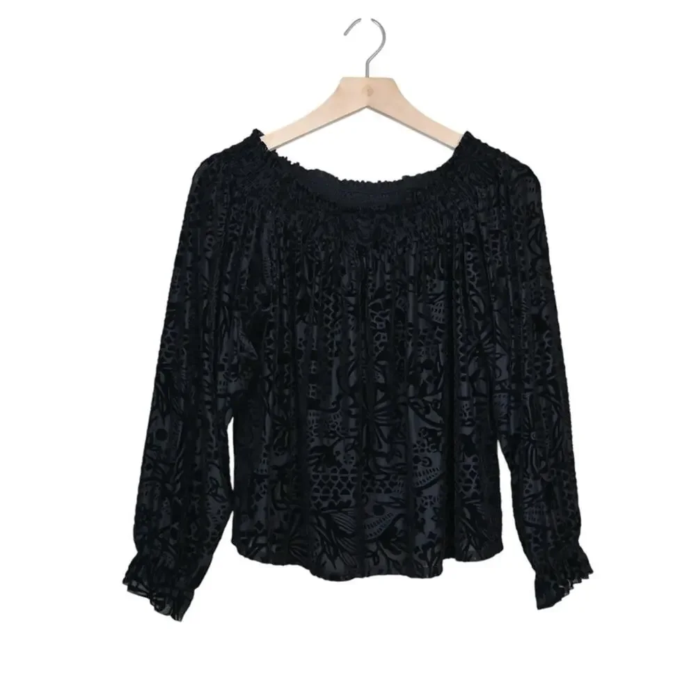 Free People Womens S A Little Twist Off Shoulder Velvet Black Top
